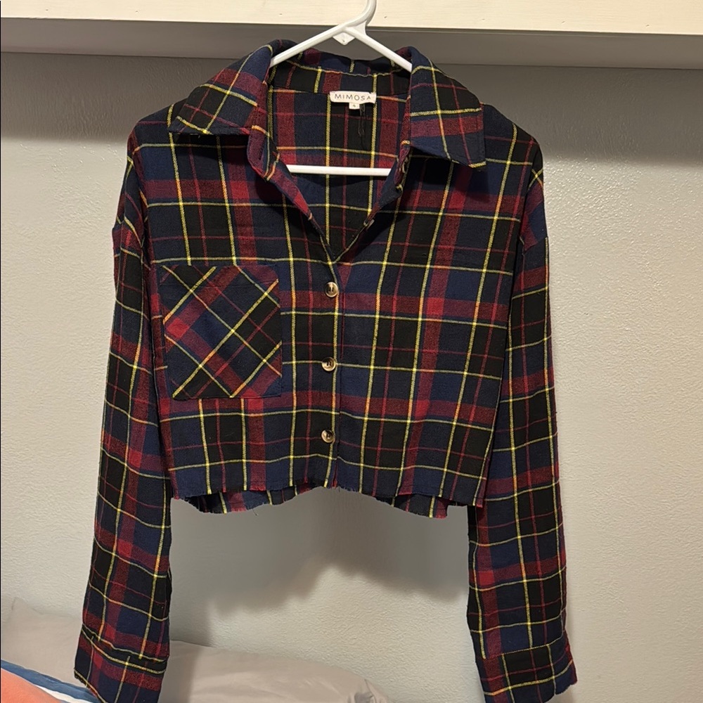Plaid Cropped Button-Up Shirt
